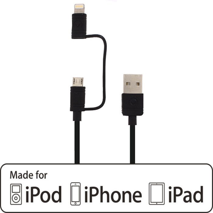 Mobilize Mobilize 2-in-1 USB-A naar MFi Lightning & Micro-USB Kabel - 1.5m - Zwart