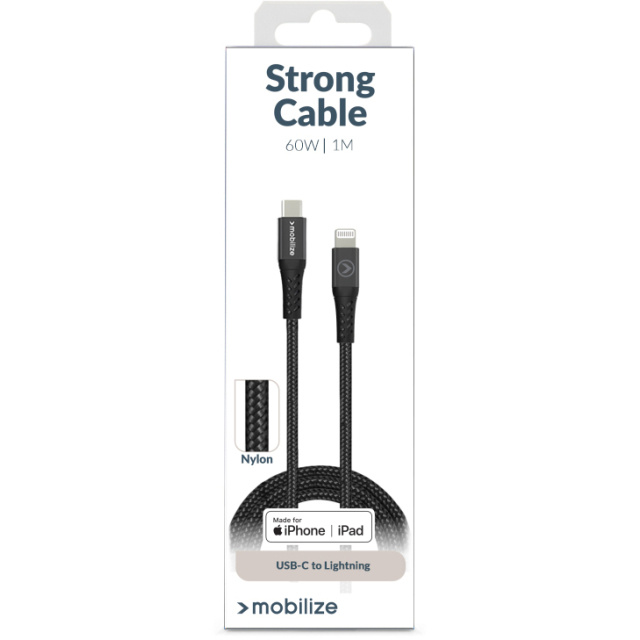 Mobilize Mobilize Strong Nylon USB naar Apple Lightning Kabel - 2m - 12W - Zwart