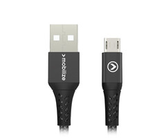 Mobilize Mobilize Strong Nylon USB naar Micro-USB Kabel - 20cm - 12W - Zwart