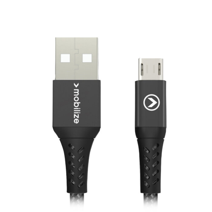 Mobilize Mobilize Strong Nylon USB naar Micro-USB Kabel - 20cm - 12W - Zwart