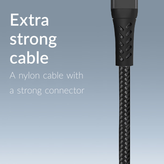 Mobilize Mobilize Strong Nylon USB naar Micro-USB Kabel - 20cm - 12W - Zwart