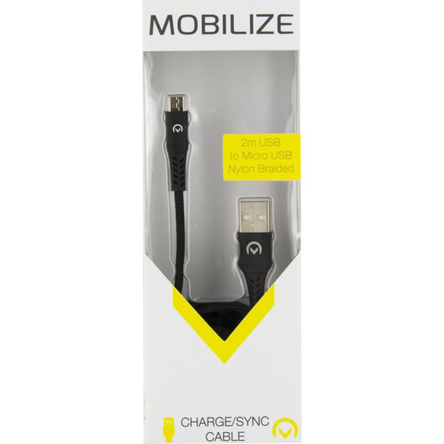Mobilize Mobilize Strong Nylon USB naar Micro-USB Kabel - 2m - 12W - Zwart