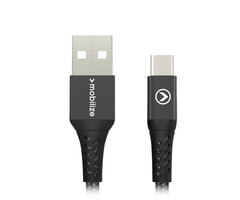 Mobilize Mobilize Strong Nylon USB naar USB-C Kabel - 20cm - 15W - Zwart