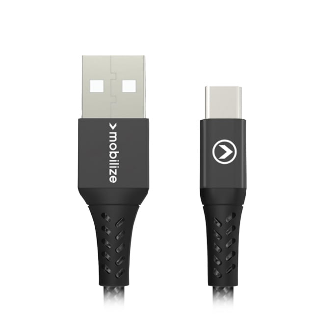 Mobilize Mobilize Strong Nylon USB naar USB-C Kabel - 20cm - 15W - Zwart