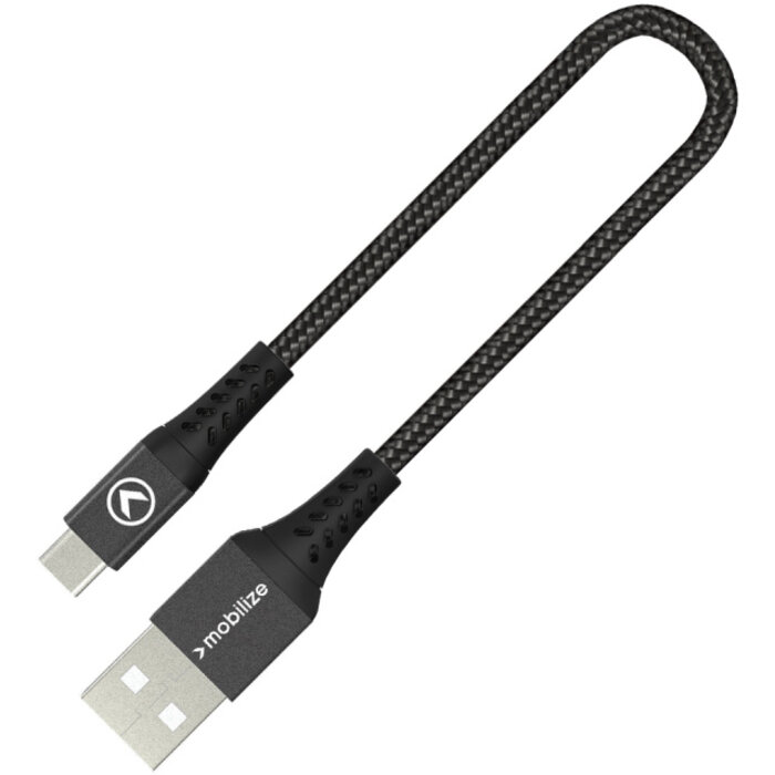 Mobilize Mobilize Strong Nylon USB naar USB-C Kabel - 20cm - 15W - Zwart