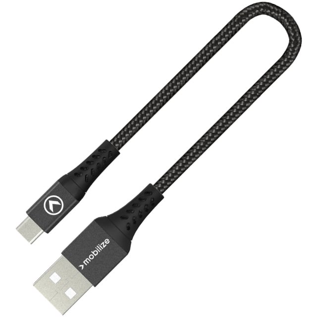 Mobilize Mobilize Strong Nylon USB naar USB-C Kabel - 20cm - 15W - Zwart