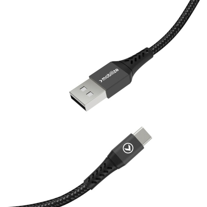 Mobilize Mobilize Strong Nylon USB naar USB-C Kabel - 20cm - 15W - Zwart