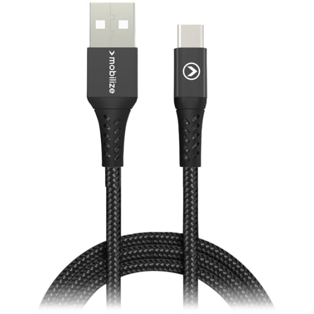 Mobilize Mobilize Strong Nylon USB naar USB-C Kabel - 2m - 15W - Zwart