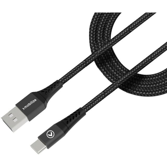 Mobilize Mobilize Strong Nylon USB naar USB-C Kabel - 2m - 15W - Zwart