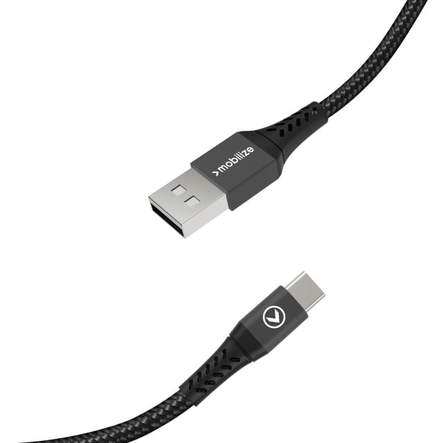 Mobilize Mobilize Strong Nylon USB naar USB-C Kabel - 2m - 15W - Zwart
