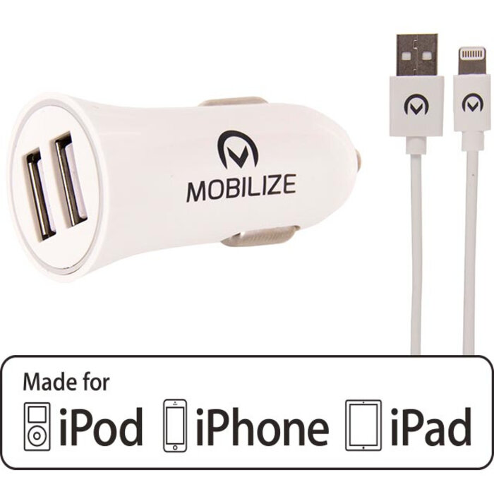 Mobilize Mobilize Dual USB Autolader 24W met MFi Lightning Kabel 1m - Wit