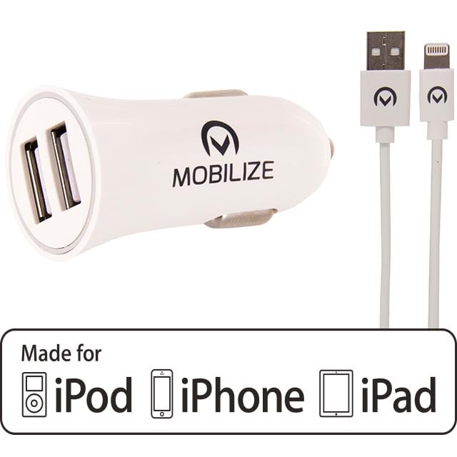Mobilize Mobilize Dual USB Autolader 24W met MFi Lightning Kabel 1m - Wit