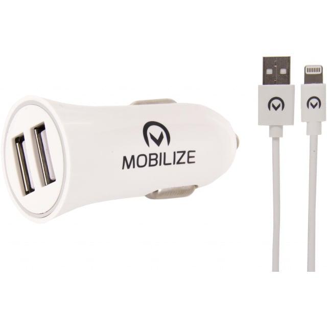 Mobilize Mobilize Dual USB Autolader 24W met MFi Lightning Kabel 1m - Wit