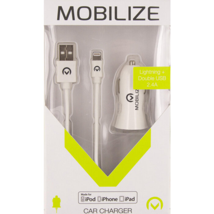 Mobilize Mobilize Dual USB Autolader 24W met MFi Lightning Kabel 1m - Wit