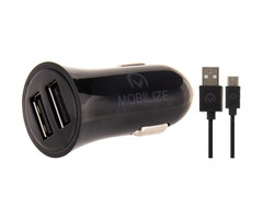 Mobilize Mobilize Dual USB Autolader 12W (2.4A) + USB-C Kabel - Zwart