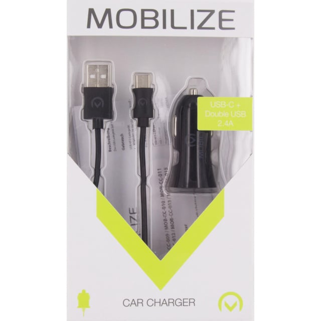 Mobilize Mobilize Dual USB Autolader 12W (2.4A) + 1m USB-C Kabel - Zwart