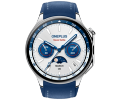 OnePlus OnePlus Watch 2 Smartwatch - Zilver met Blauwe Leren Band
