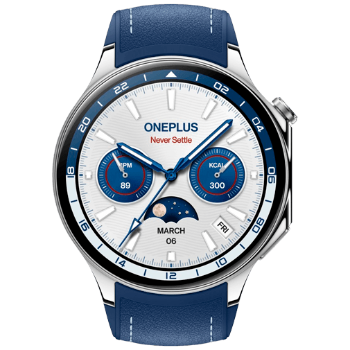 OnePlus OnePlus Watch 2 Smartwatch - Zilver met Blauwe Leren Band