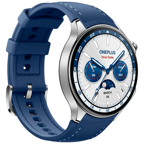 OnePlus OnePlus Watch 2 Smartwatch - Zilver met Blauwe Leren Band