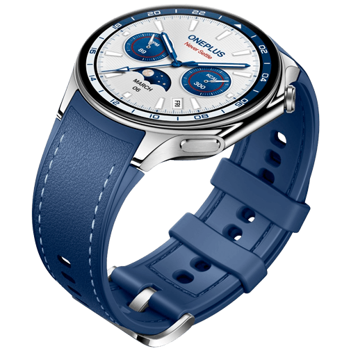 OnePlus OnePlus Watch 2 Smartwatch - Zilver met Blauwe Leren Band