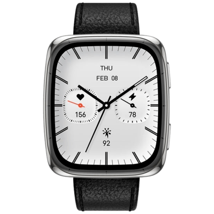 Amazfit Amazfit Active 2 Square Smartwatch Zilver - Met Zwarte Leren Band