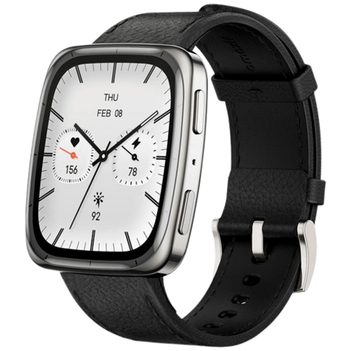 Amazfit Amazfit Active 2 Square Smartwatch Zilver - Met Zwarte Leren Band