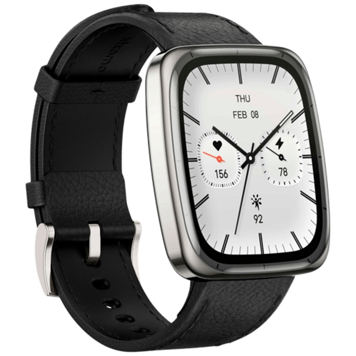 Amazfit Amazfit Active 2 Square Smartwatch Zilver - Met Zwarte Leren Band
