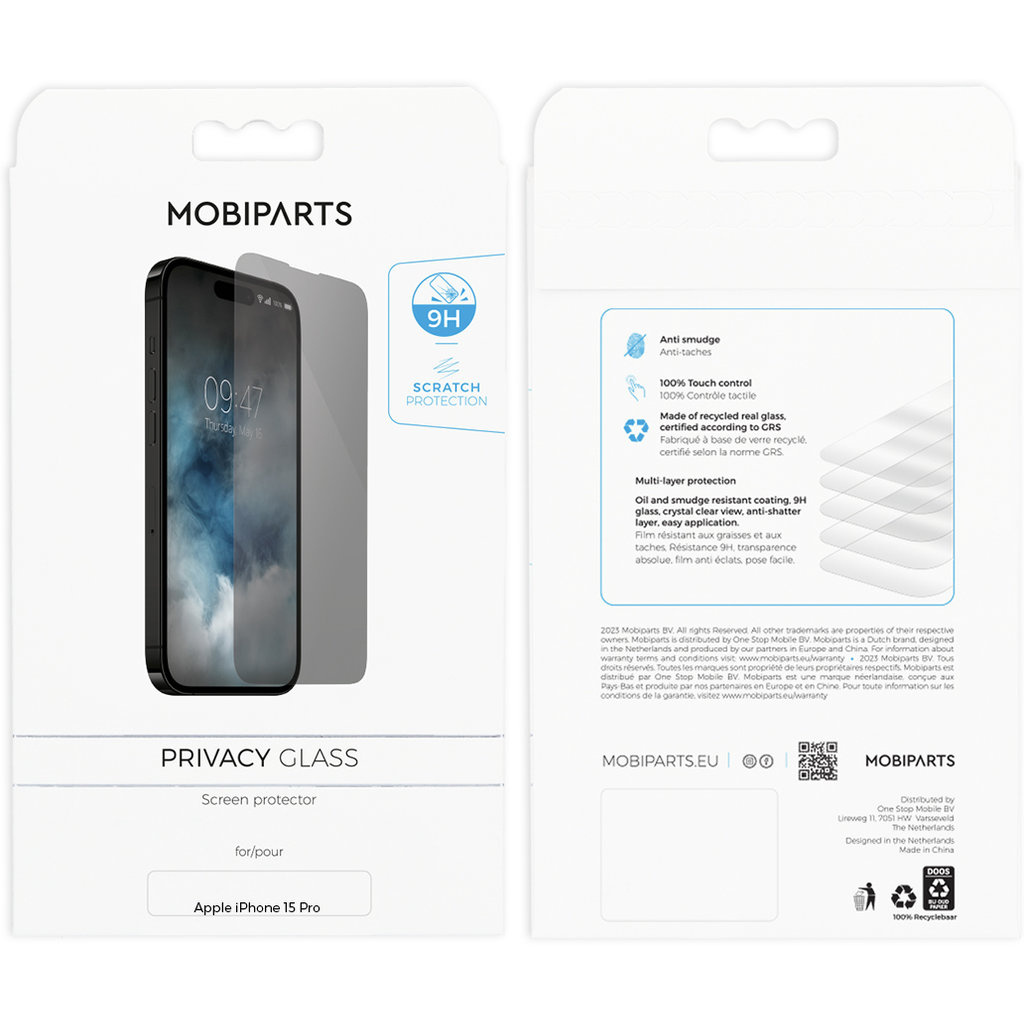 Mobiparts Mobiparts Privacy Glass Screenprotector voor Apple iPhone 15 Pro