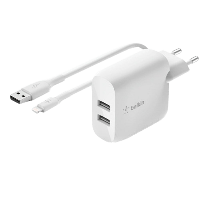 Belkin Belkin Boost Charge Dual USB Oplader 24W + Lightning Kabel Wit