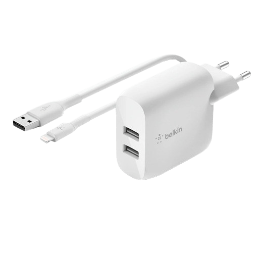 Belkin Belkin Boost Charge Dual USB Oplader 24W + Lightning Kabel Wit