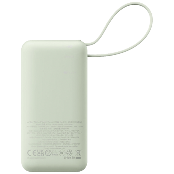Anker Anker 545 Nano Powerbank 10.000mAh Groen - Met Ingebouwde USB-C Kabel