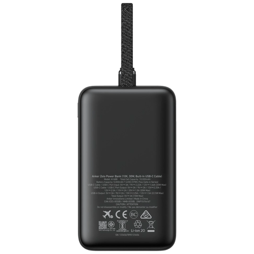 Anker Anker Zolo Powerbank 20.000mAh met Ingebouwde USB-C Kabel Zwart