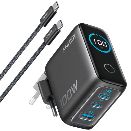 Anker Anker Dual USB-C + USB-A Snellader 100W Zwart inclusief Kabel