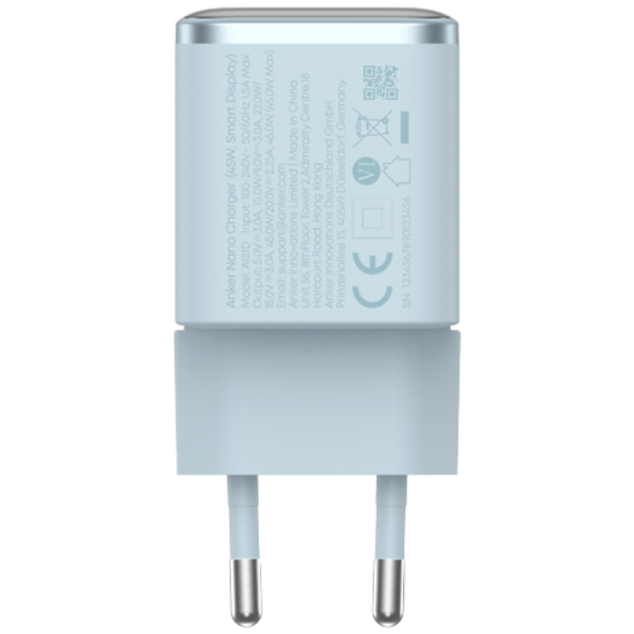 Anker Anker Nano USB-C Snellader 45W met Display - Lichtblauw