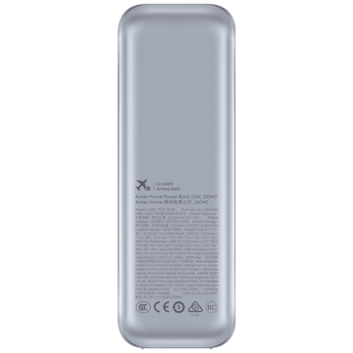 Anker Anker Prime Dual USB-C + USB-A Snellader Powerbank 20.000mAh Zilver