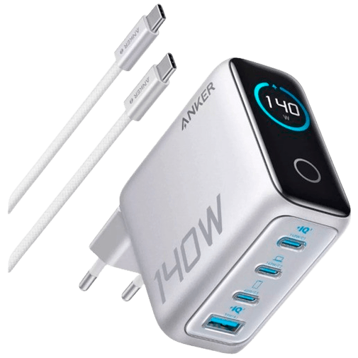 Anker Anker USB 3-USB-C Snellader 140W + Kabel Zilver