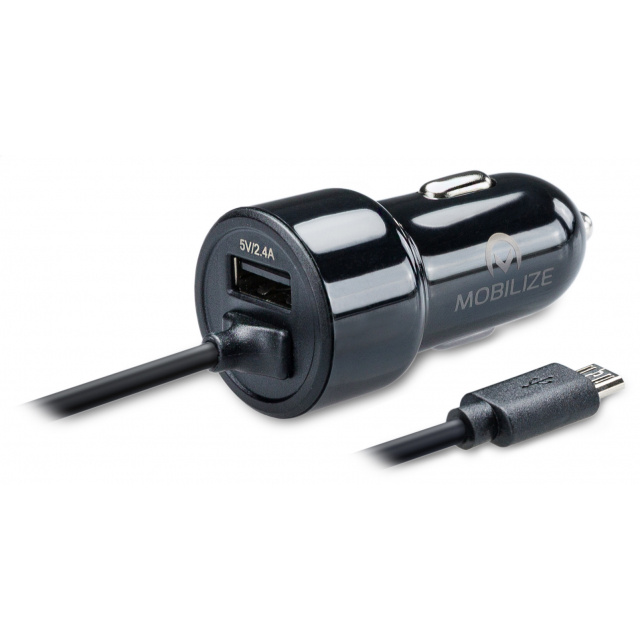 Mobilize Mobilize Autolader USB-A 24W met Micro-USB Kabel 1m - Zwart