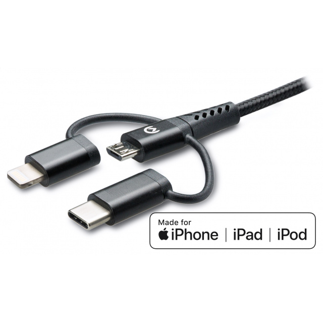 Mobilize Mobilize Strong Nylon 3-in-1 Kabel USB-A naar USB-C, Lightning & Micro-USB 1.5m