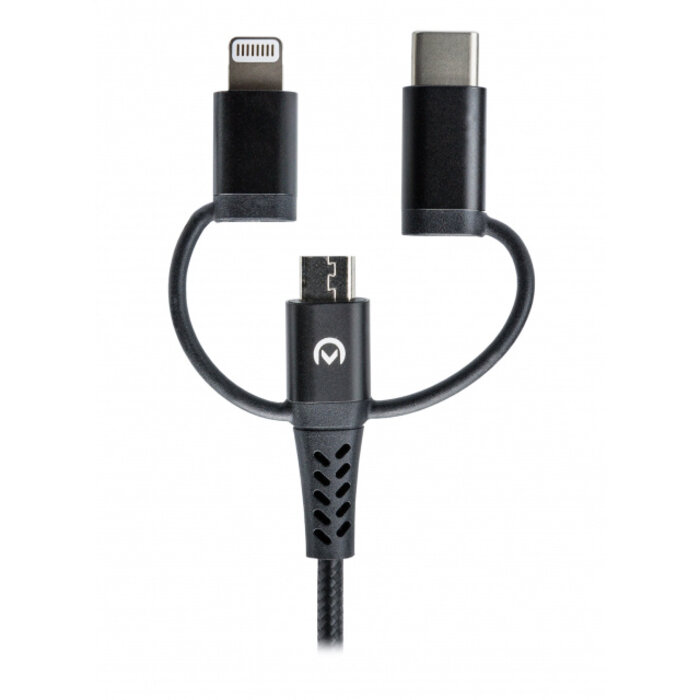 Mobilize Mobilize Strong Nylon Cable 3in1 USB to Micro USB, USB-C, Apple MFi Lightning 1.5m Black