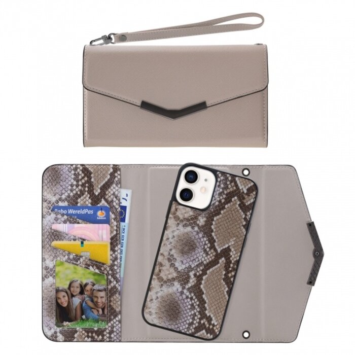 Mobilize Mobilize 2in1 Elegant Magnet Clutch iPhone 12 Mini - Beige Snake