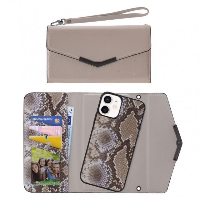 Mobilize Mobilize 2in1 Elegant Magnet Clutch iPhone 12 Mini - Beige Snake