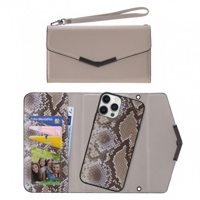 Mobilize Mobilize 2in1 Elegant Magnet Clutch iPhone 12 Pro Max - Beige Snake