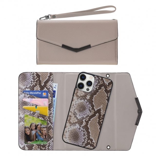 Mobilize Mobilize 2in1 Elegant Magnet Clutch iPhone 12 Pro Max - Beige Snake