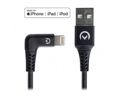 Mobilize Mobilize Strong Nylon 90° Lightning naar USB-A Kabel 1.5m 12W Zwart