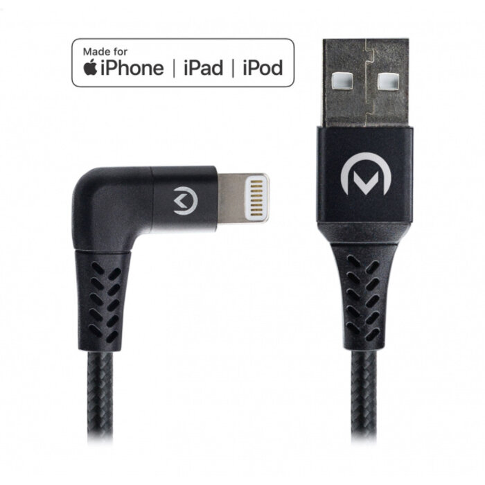Mobilize Mobilize Strong Nylon 90° Lightning naar USB-A Kabel 1.5m 12W Zwart