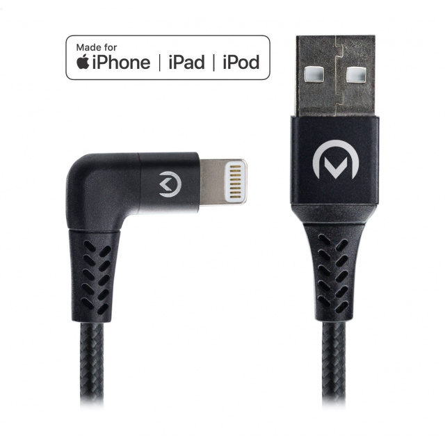 Mobilize Mobilize Strong Nylon 90° Lightning naar USB-A Kabel 1.5m 12W Zwart