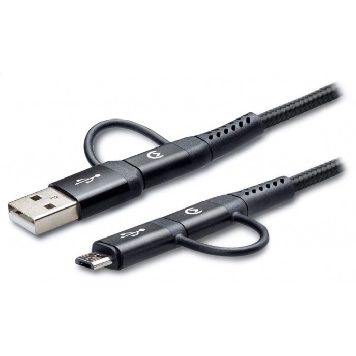 Mobilize Mobilize Strong Nylon 4-in-1 Laadkabel USB/USB-C naar Micro-USB/USB-C 1.5m Zwart