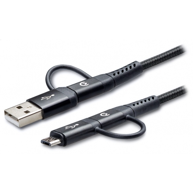 Mobilize Mobilize Strong Nylon 4-in-1 Laadkabel USB/USB-C naar Micro-USB/USB-C 1.5m Zwart