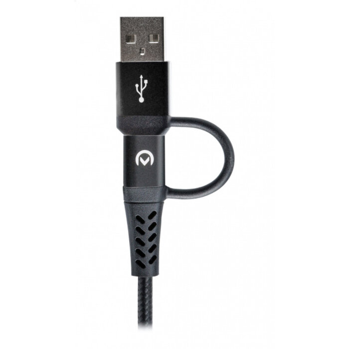 Mobilize Mobilize Strong Nylon 4-in-1 Laadkabel USB/USB-C naar Micro-USB/USB-C 1.5m Zwart