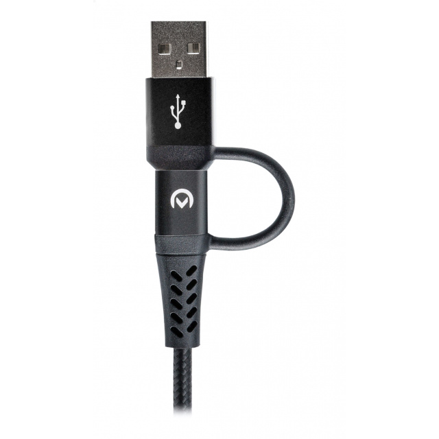 Mobilize Mobilize Strong Nylon 4-in-1 Laadkabel USB/USB-C naar Micro-USB/USB-C 1.5m Zwart